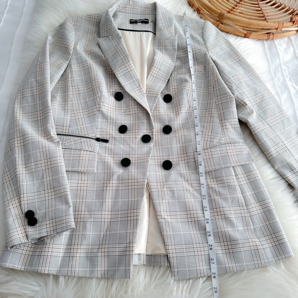 Karl Lagerfeld Double Breasted Notch Collar Blazer Checked Plaid Cream Button 12 - Picture 13 of 14
